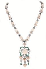 Emeralds, Diamonds Buttons and Little Drops Corals, White Gold, Link Necklac