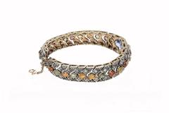 Multicolor Sapphires and  Diamond Rose Gold and Silver Bracelet