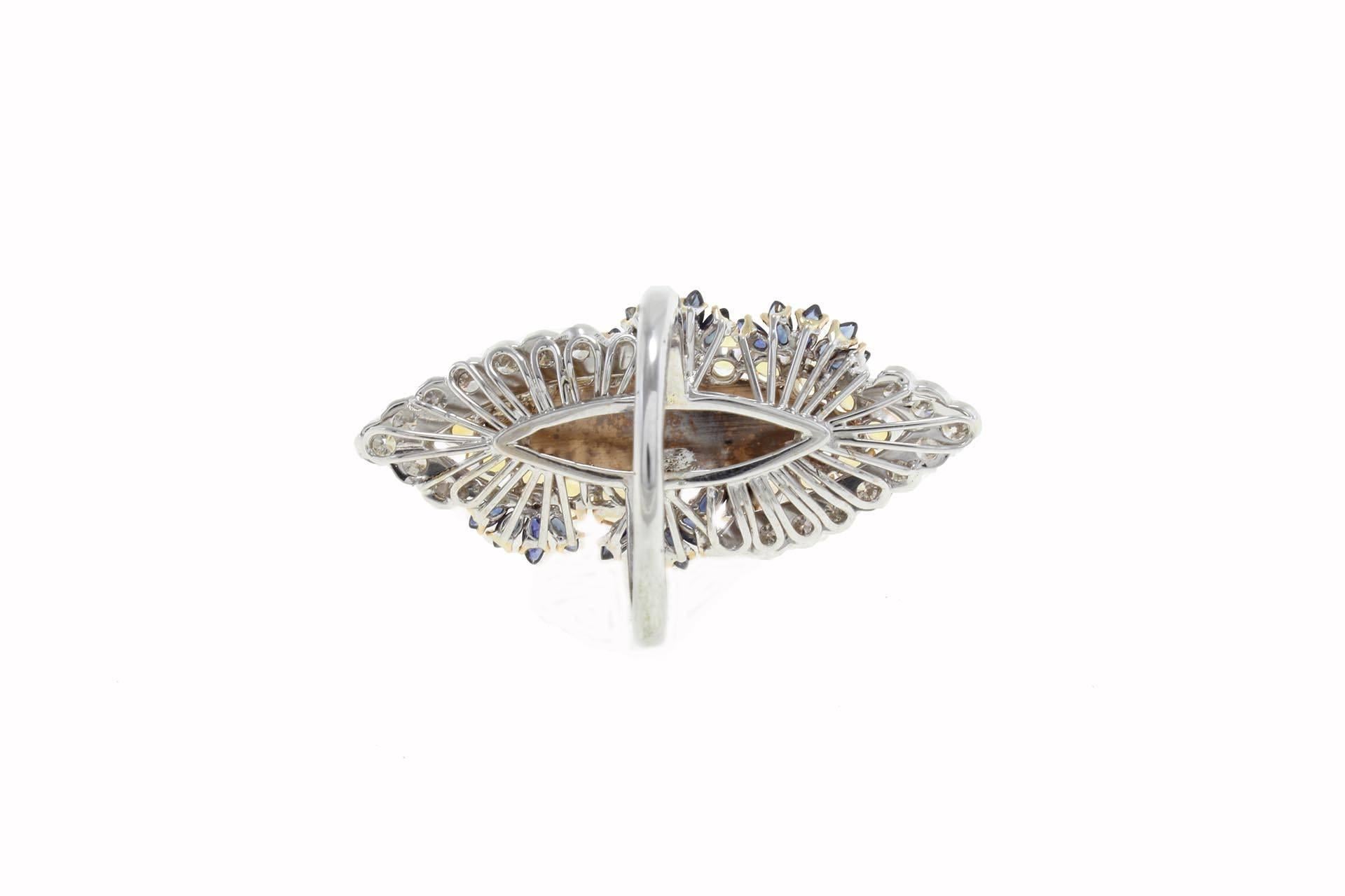 Retro Luise Coral  Sapphire Topaz Diamond gold Ring