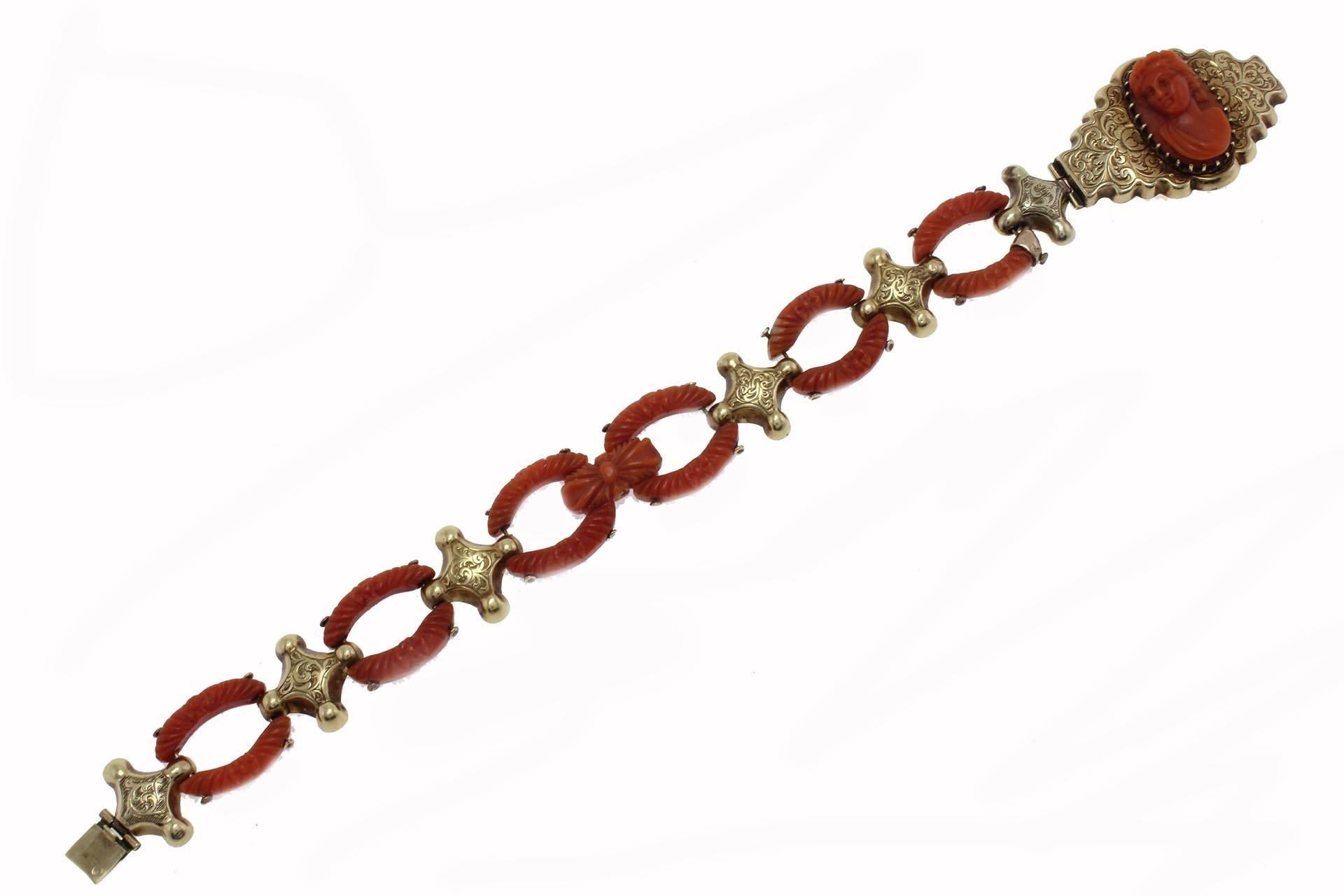 Retro Coral Cameo Gold Bracelet