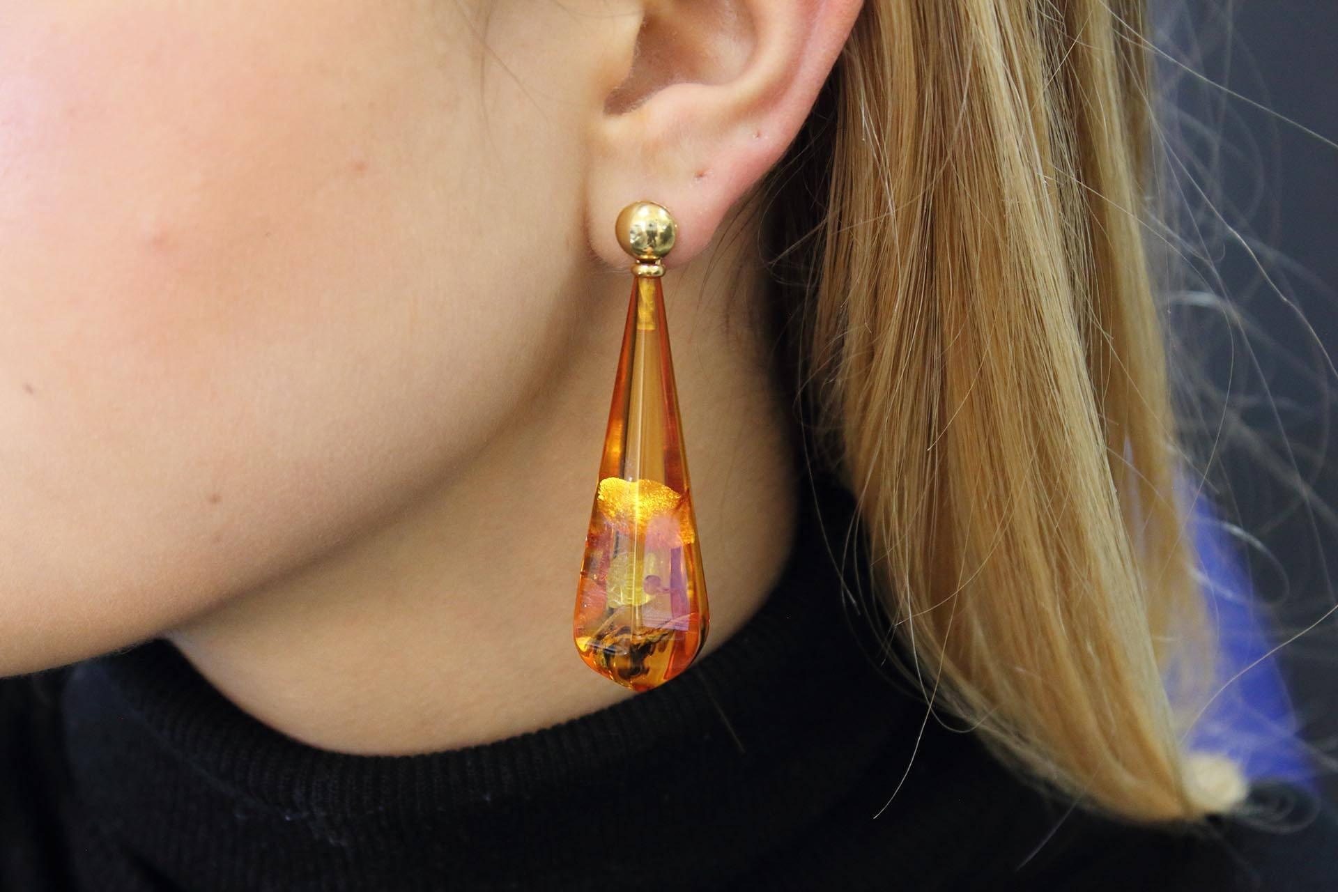 Luise Amber gold Drop Earrings In Good Condition In Marcianise, Marcianise (CE)