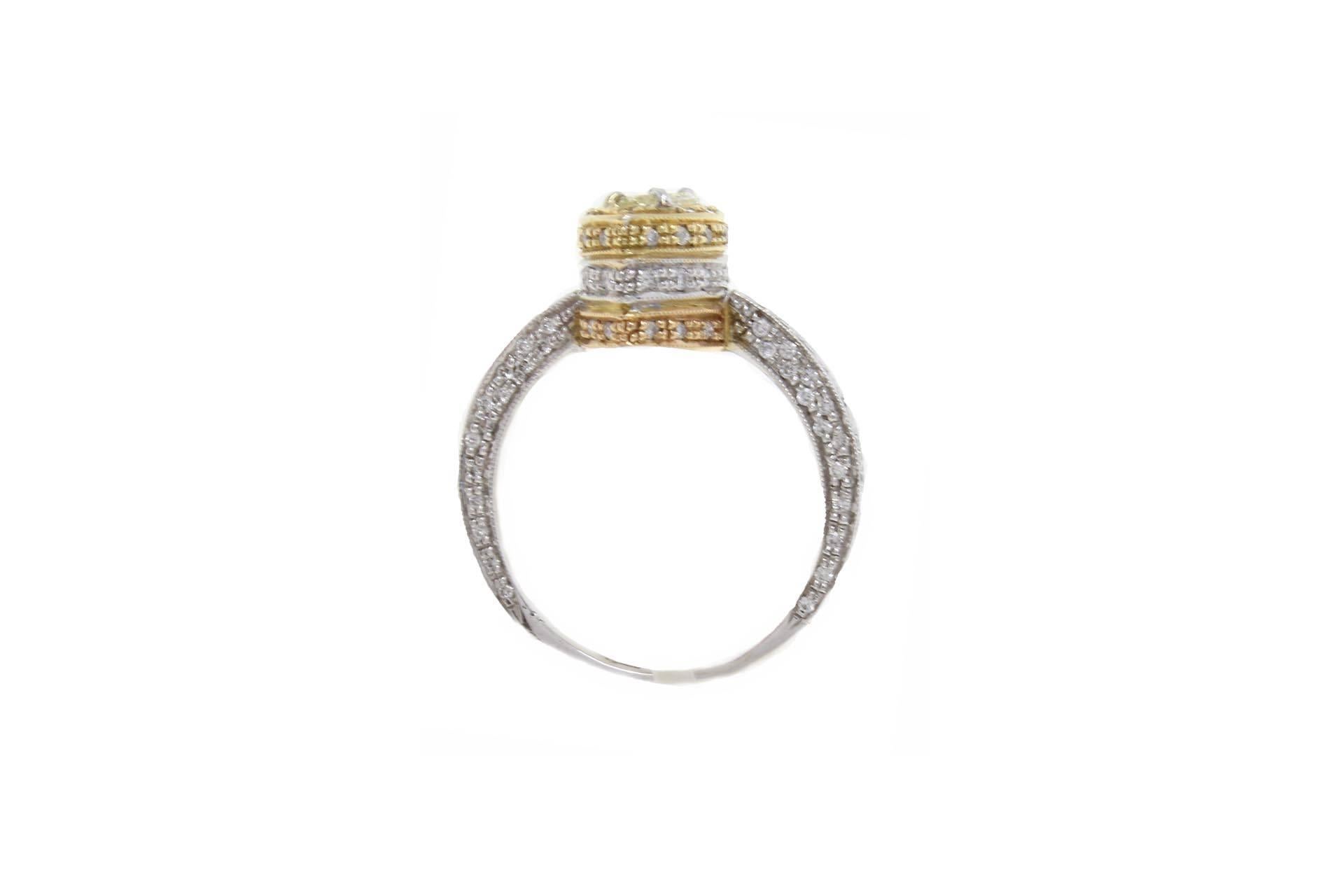Modern 1.15 Carat Diamond 18 Karat White Yellow Rose Gold Ring