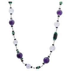 Amethysts, Rock Crystal, Green Quartz, Agate, Onyx, Diamonds, Gold Necklace