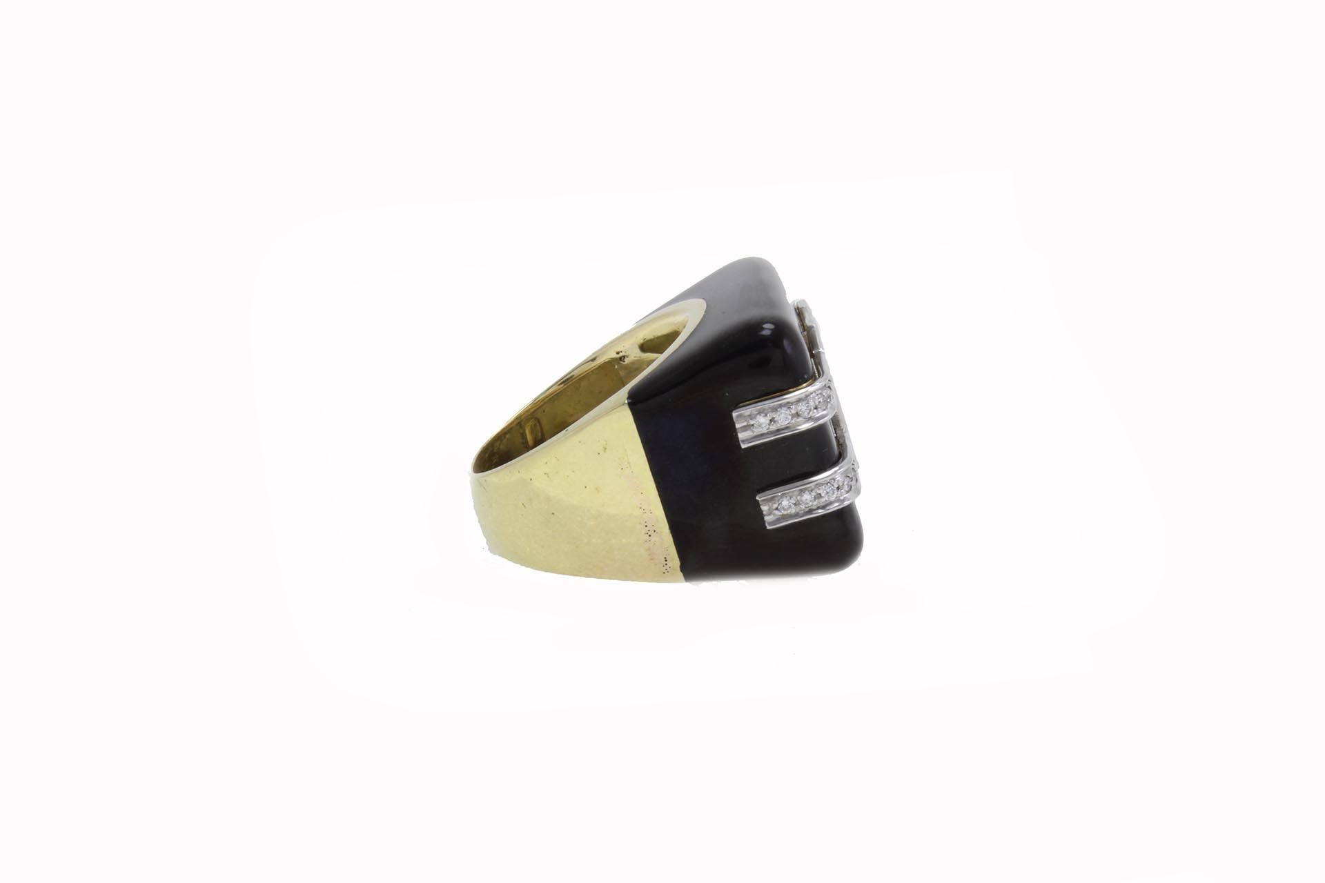 Retro Diamonds Enamel Yellow Gold and Platinum Ring For Sale