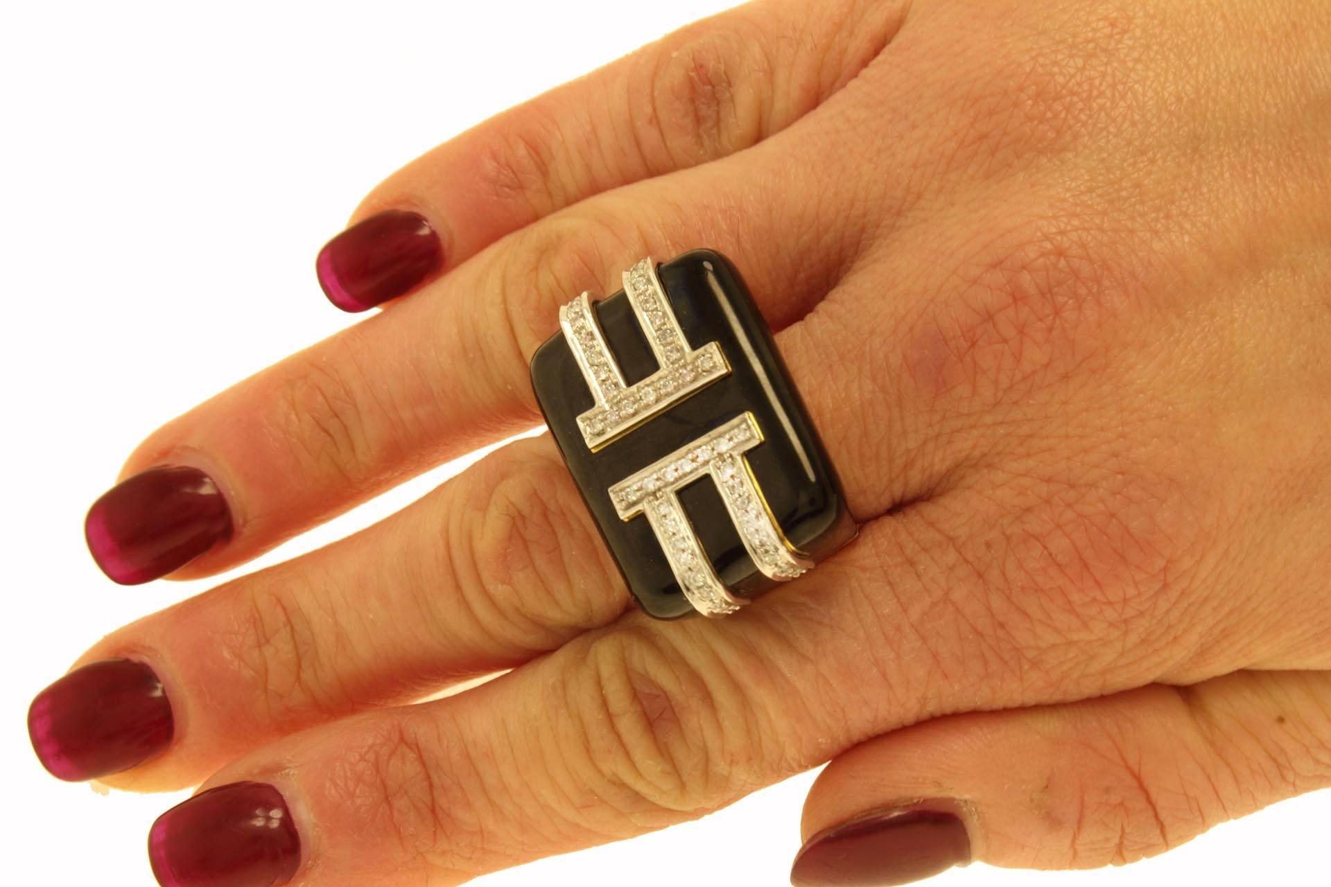 Diamonds Enamel Yellow Gold and Platinum Ring In Good Condition For Sale In Marcianise, Marcianise (CE)