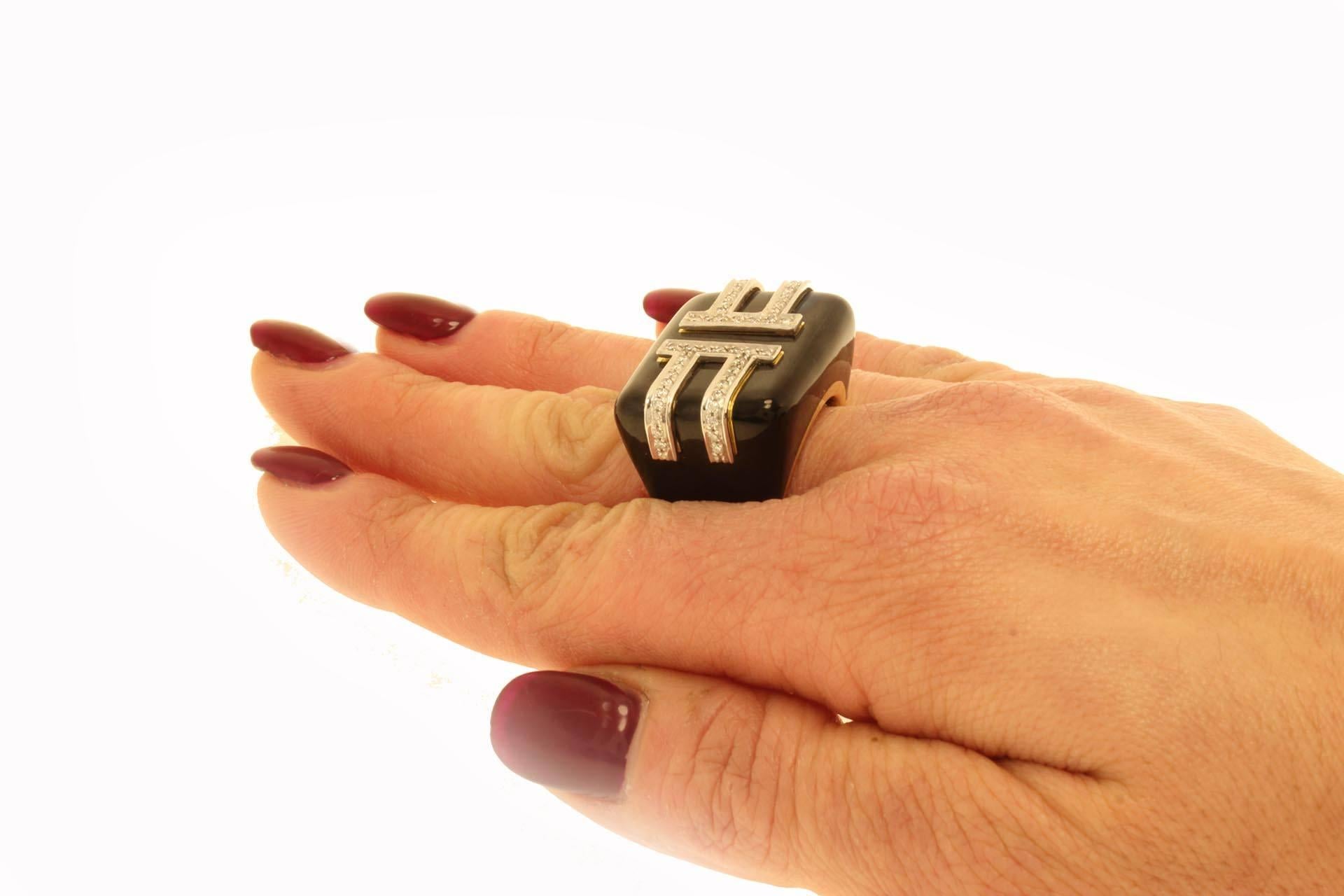 Diamonds Enamel Yellow Gold and Platinum Ring For Sale 1