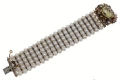 Pearl Diamond Ruby Semiprecious Silver Gold Bracelet