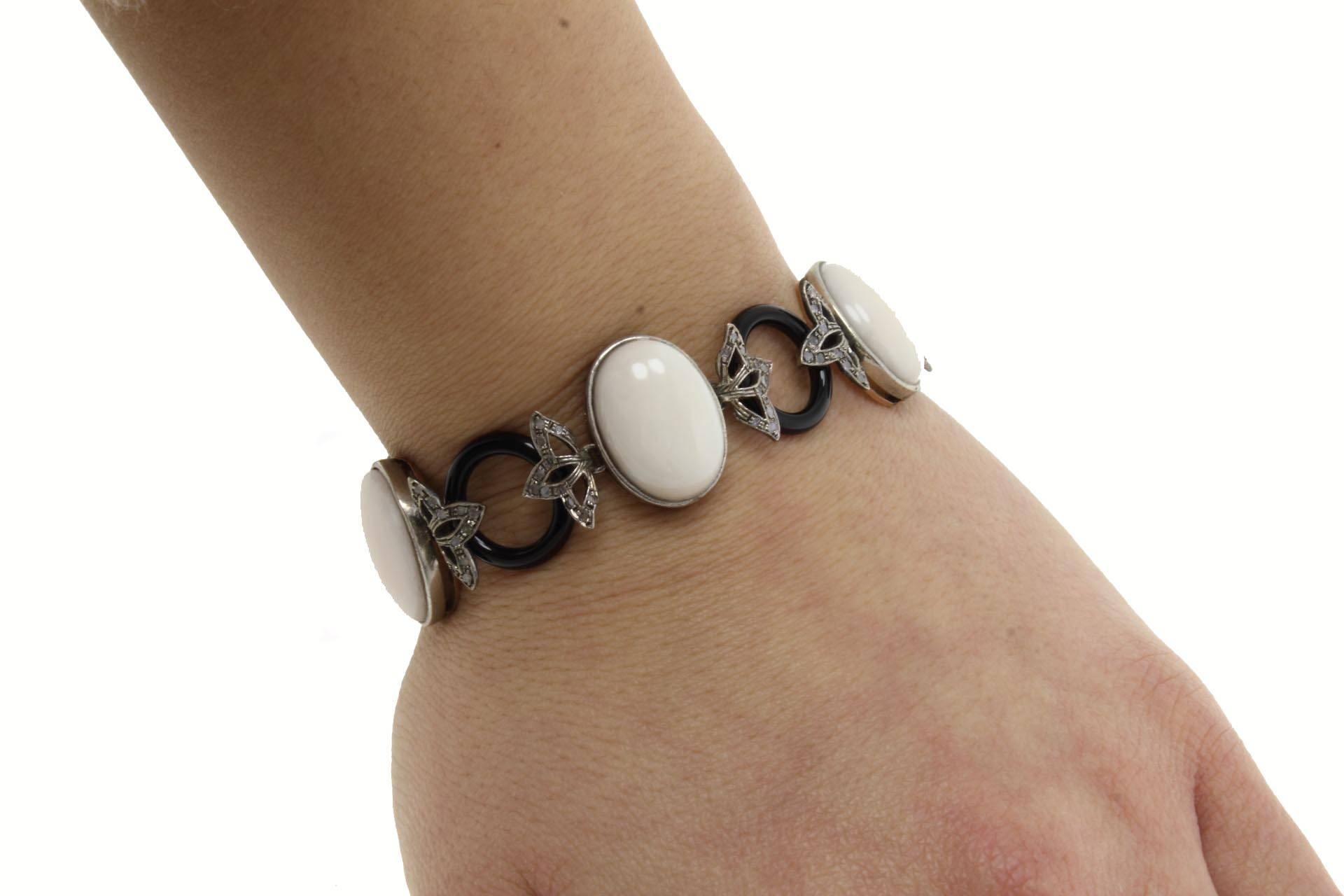 Women's Luise Coral Black Agate Bracelet with Diamonds in Silver and Gold 