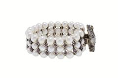 Luise Pearl Ruby Emerald Garnet Diamond Bracelet in silver and Gold