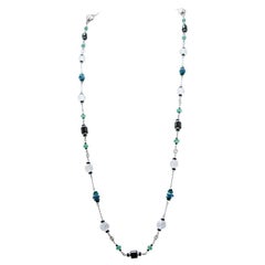 Halskette aus grünem und schwarzem Achat, Quarz, Kyanit, Bergkristall, Platin und Gold