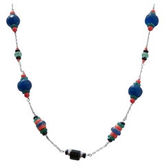 Quartz, Agate, Kyanite, Rock Crystal, Diamonds, Coral, Platinum and Gold Necklac
