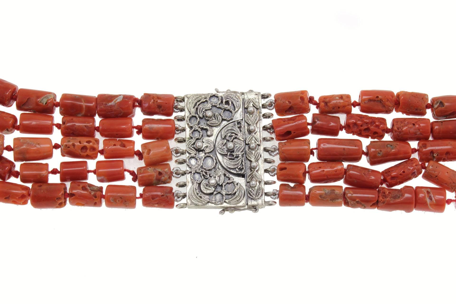 Women's Antique Italian Coral Necklace with Silver Clasp