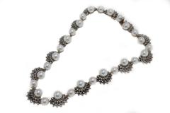 Sea Pearl Diamond Rose Gold and Silver Necklace