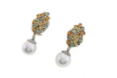 Luise Multicolor Pearls Sapphires Diamonds Two Color Gold Earrings