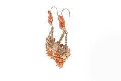 Orange Coral, Rose Gold Chandelier Grape Fruit Earrings