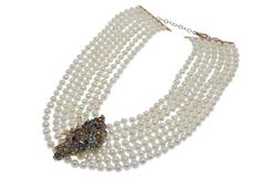 Multicolor Sapphires Rubies Emeralds Diamonds Pearl 7 Row Gold and Si Necklace