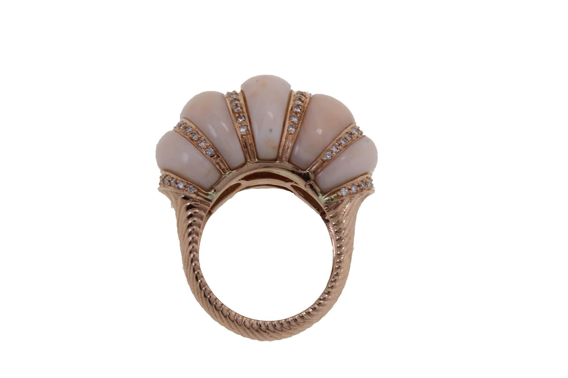Retro Coral Diamond Gold Ring For Sale