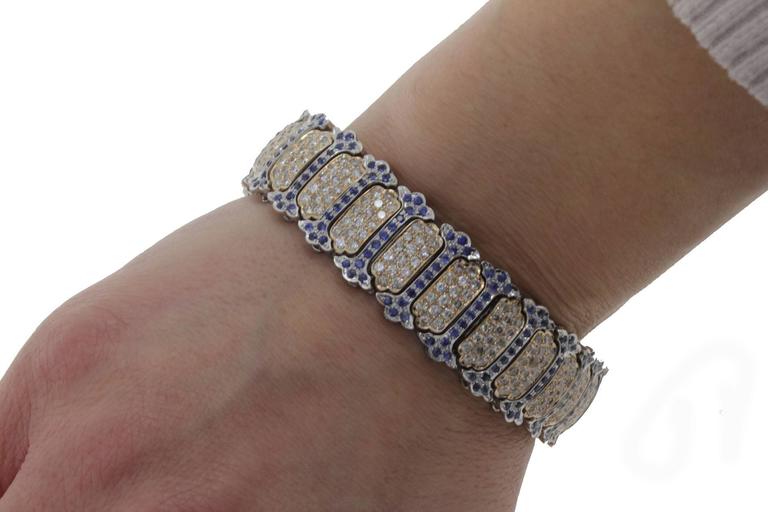 Women's Retro Blue Sapphires Diamonds Gold Bracelet For Sale