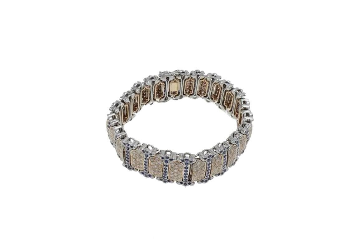 Brilliant Cut Retro Blue Sapphires Diamonds Gold Bracelet For Sale