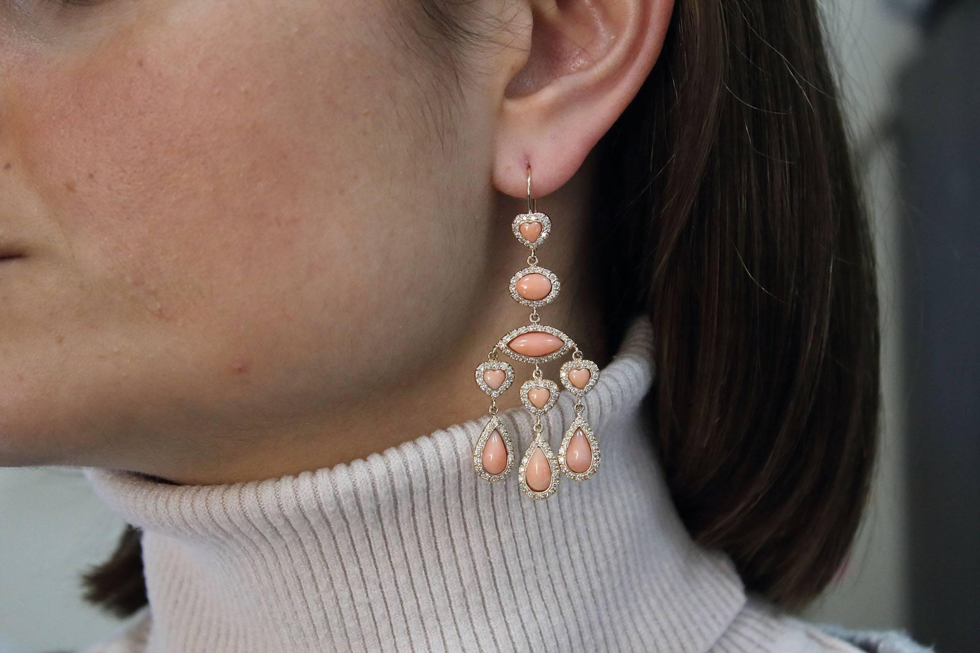 Women's or Men's Diamond Coral Gold Earrings