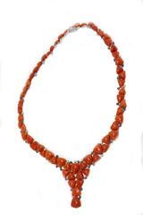 Diamonds, Blue Sapphires, Triangle Shape Red Corals, White Gold Necklace