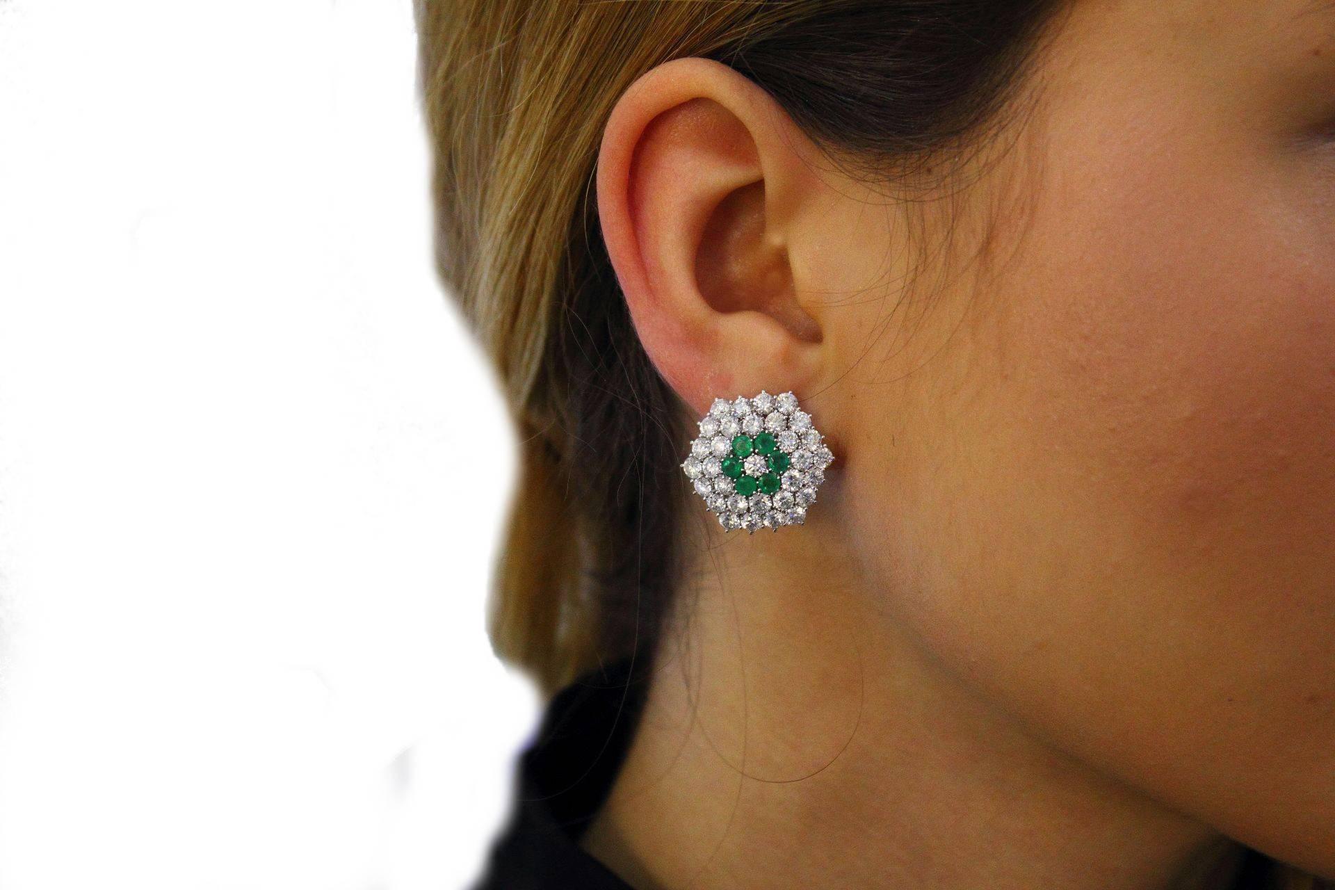 Brilliant Cut Diamonds Emeralds Gold Earrings