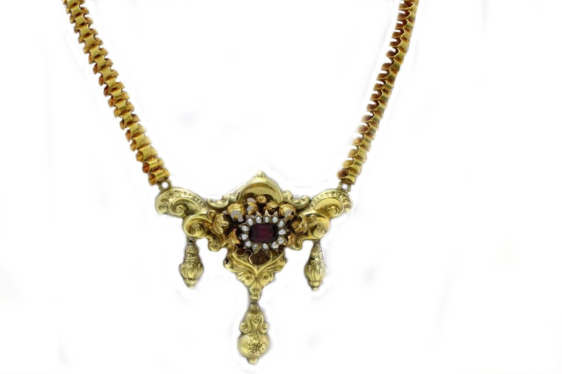 Pearls Rubies Gold Jugendstil Style Parure In Good Condition In Marcianise, Marcianise (CE)