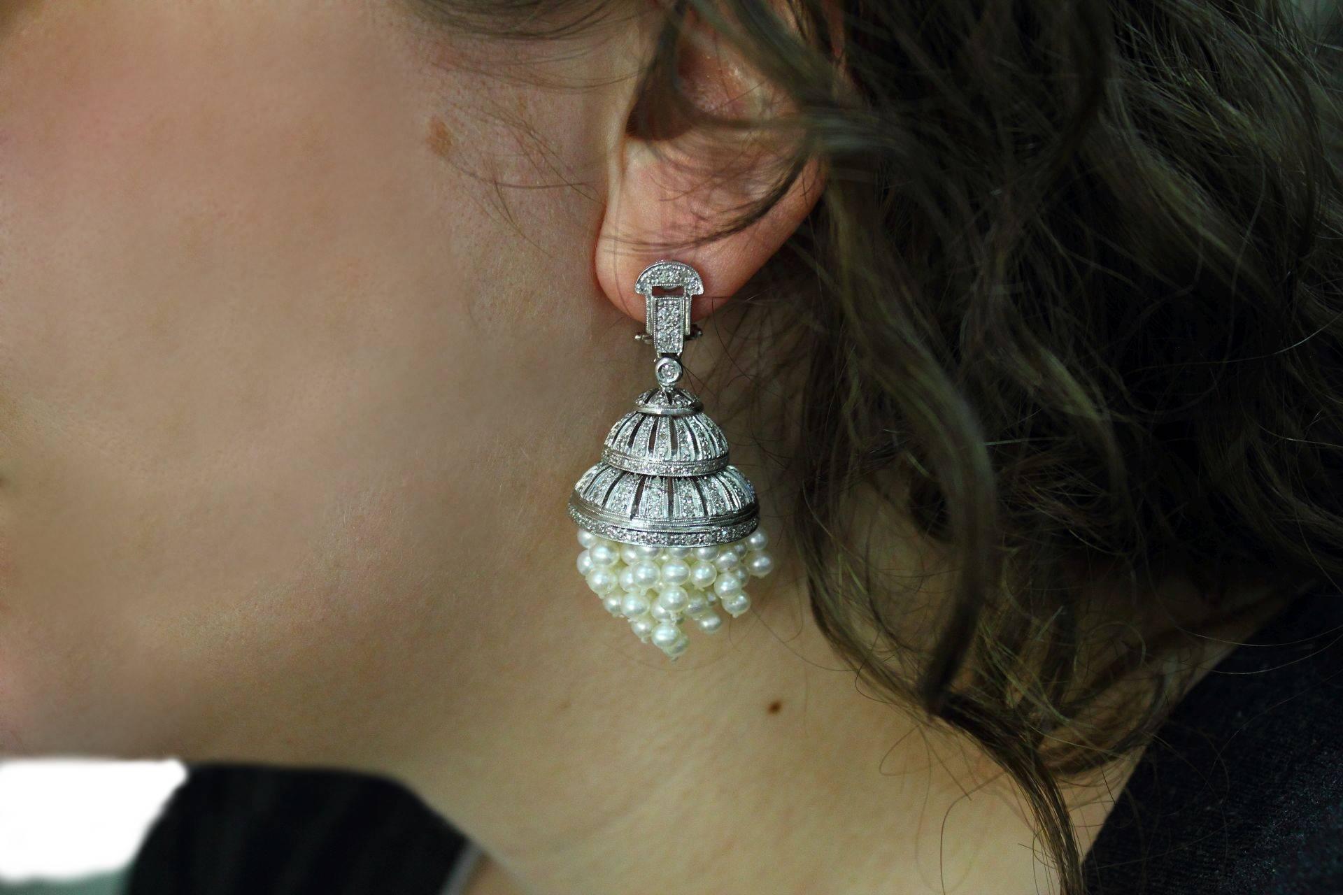Diamonds Pearls Chandelier Gold Earrings 1