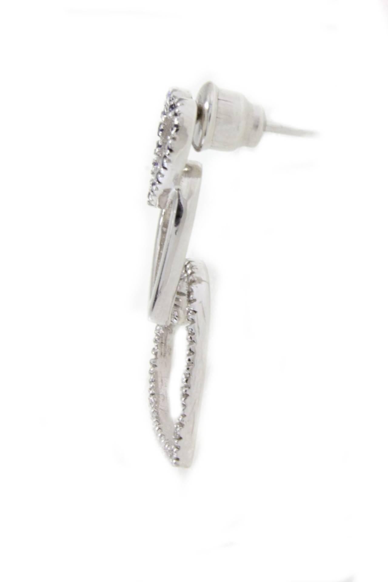 Retro Diamond Sapphire 18 Karat White Gold Hearts Earrings For Sale