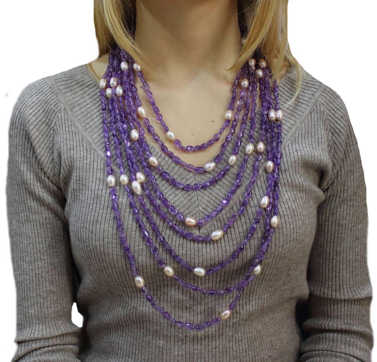 Women's Luise Amethyst Pearls Silver Multi-Stand Necklace 