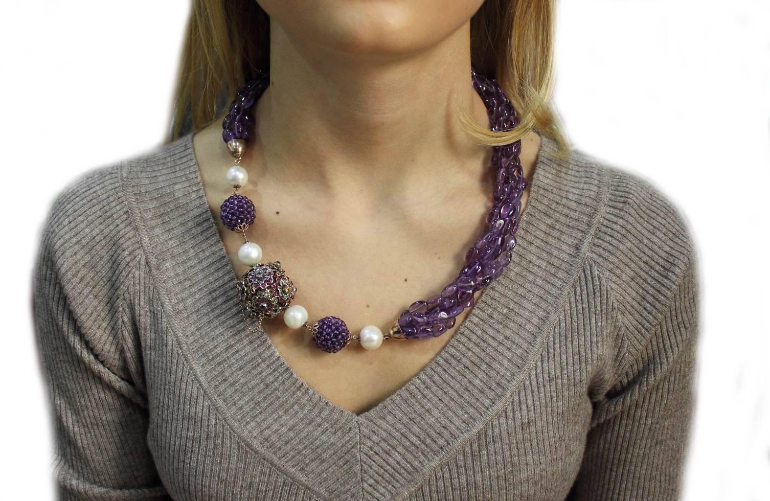 Women's Luise Emeralds Rubies Multicolor Sapphires Amethyst Pearls Multi-Strand Necklace
