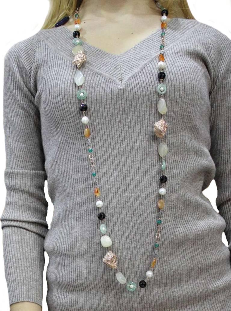 Luise Hard Stones, Pearls, Carnelian, Onyx, Agate Link Nacklace In Good Condition In Marcianise, Marcianise (CE)