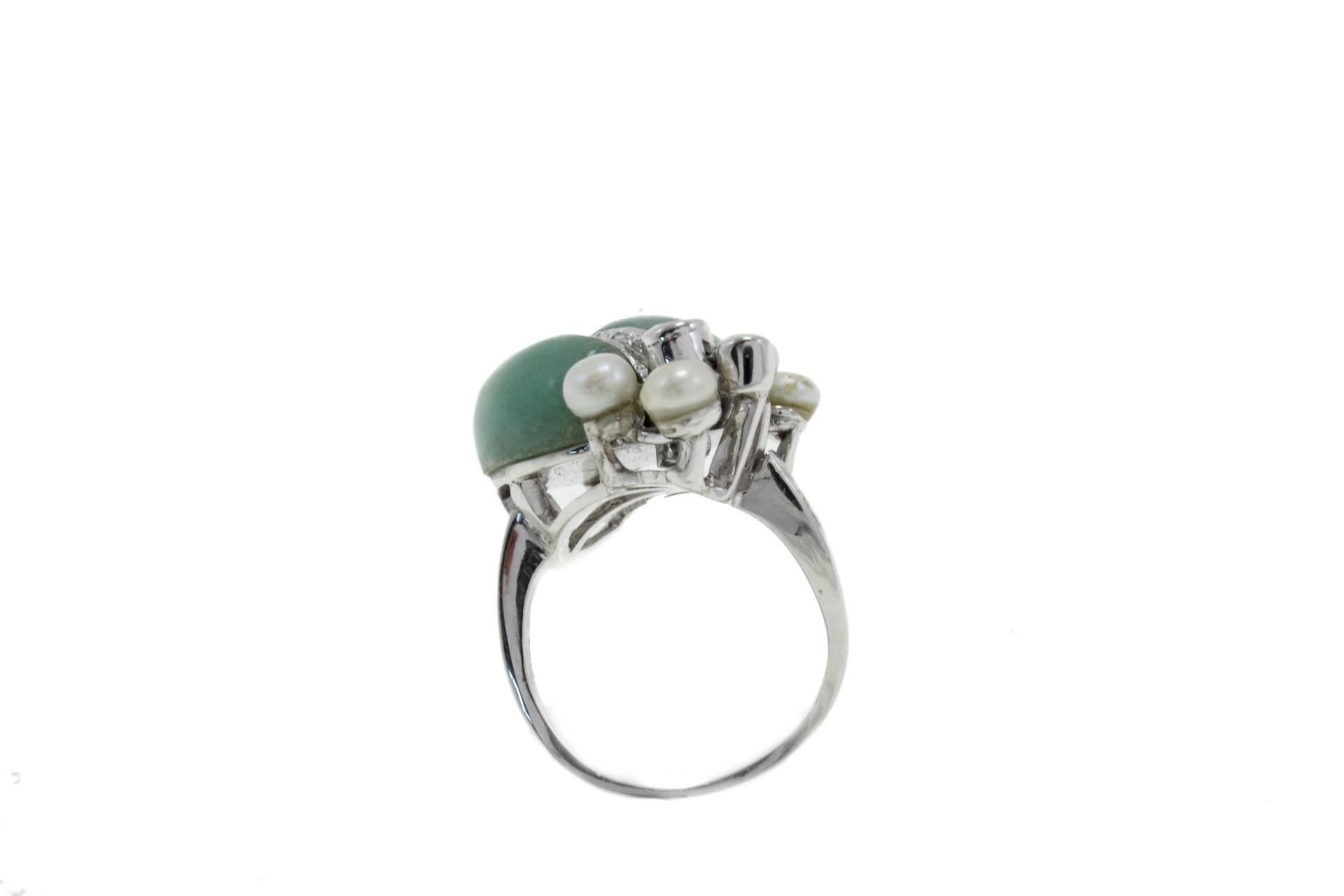 Diamanten Jade Perlen Gold Ring (Retro) im Angebot