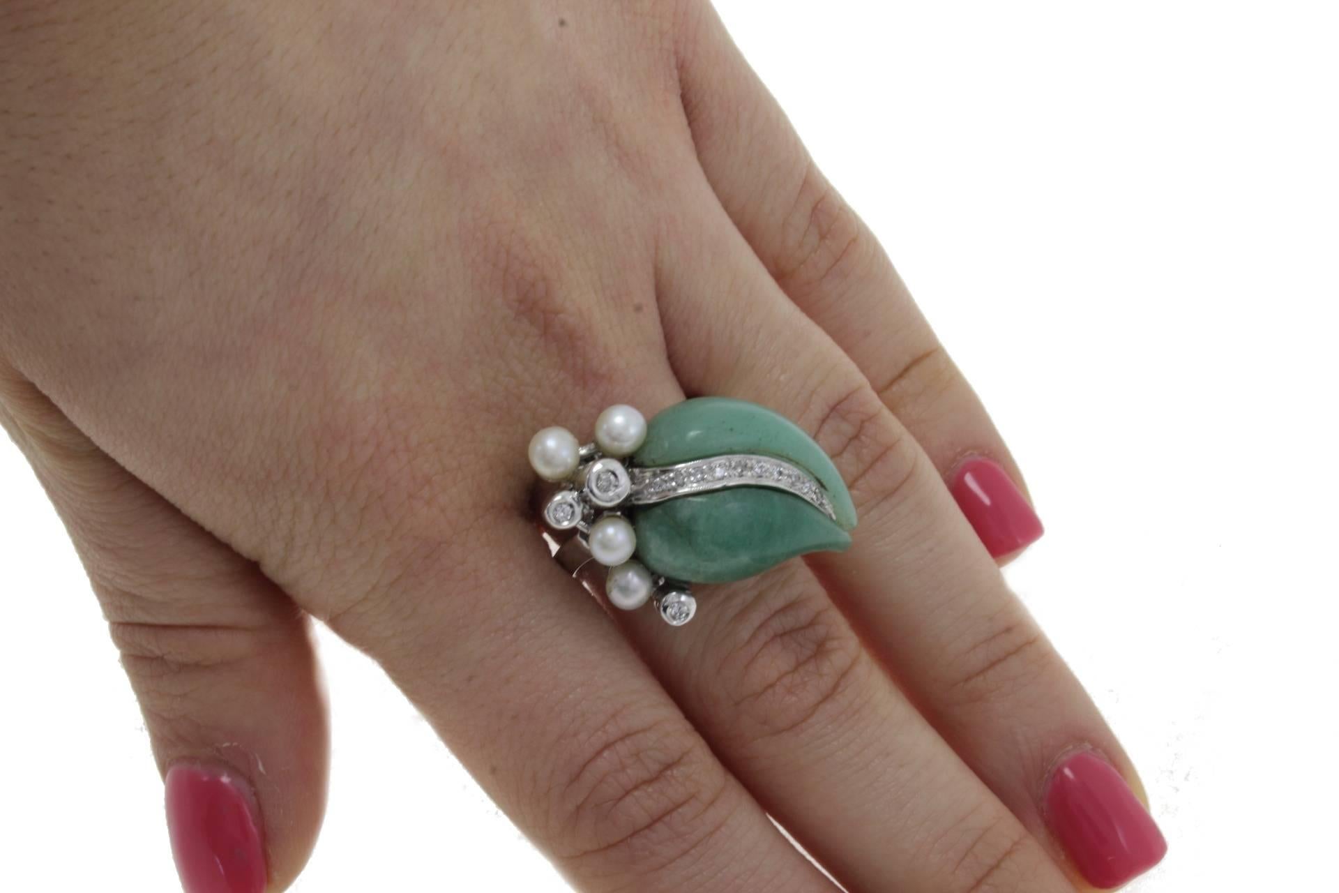 Diamanten Jade Perlen Gold Ring im Zustand „Gut“ im Angebot in Marcianise, Marcianise (CE)
