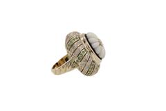 Diamonds Tsavorite Coral Onyx Cluster Gold Ring