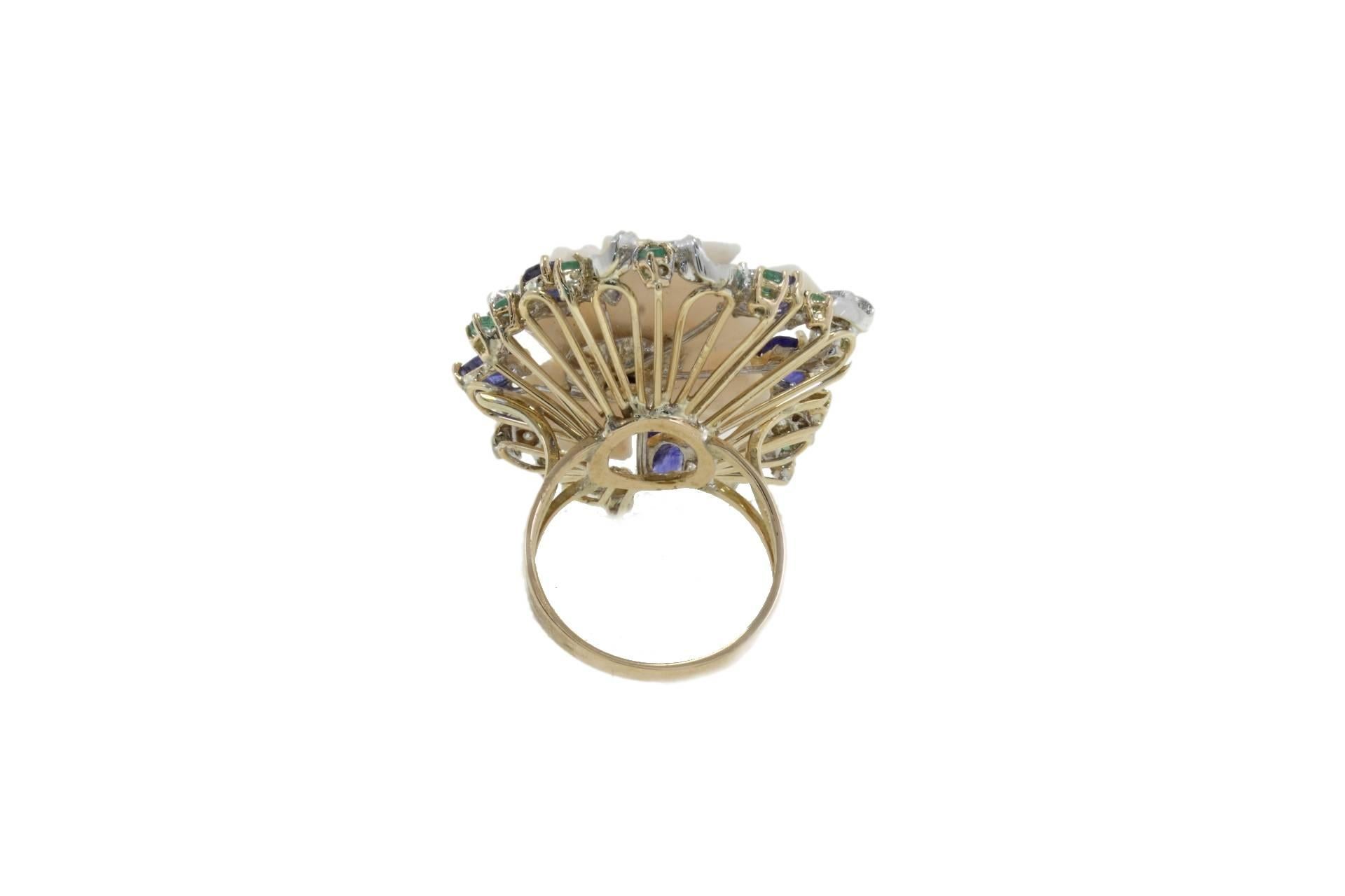 Retro Luise Diamonds Emeralds Blue Sapphires Coral Fashion Ring