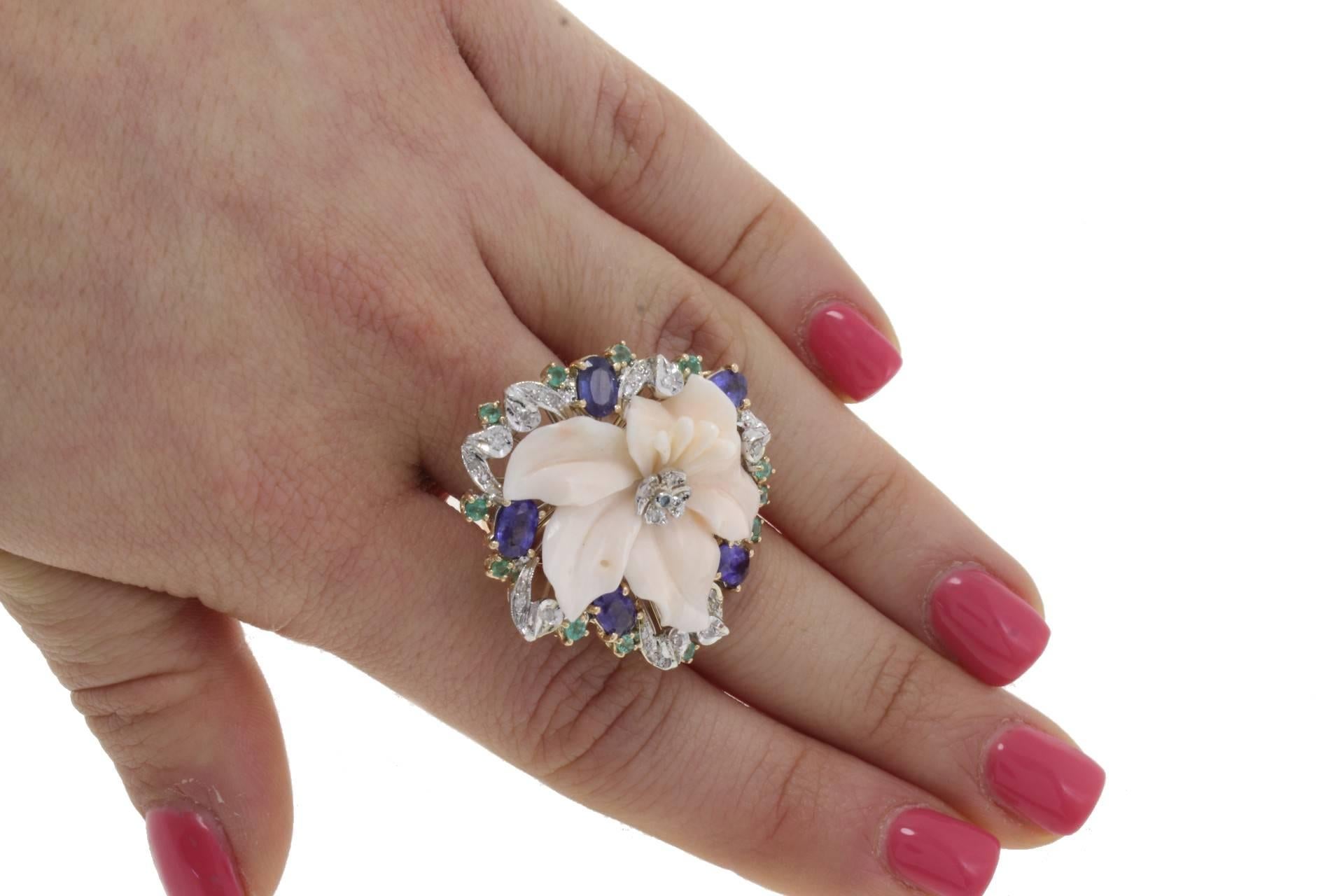 Women's Luise Diamonds Emeralds Blue Sapphires Coral Fashion Ring