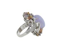 Diamanten, mehrfarbige Saphire, Chalcedon, Ring aus 14 Karat Weiß- und Roségold.