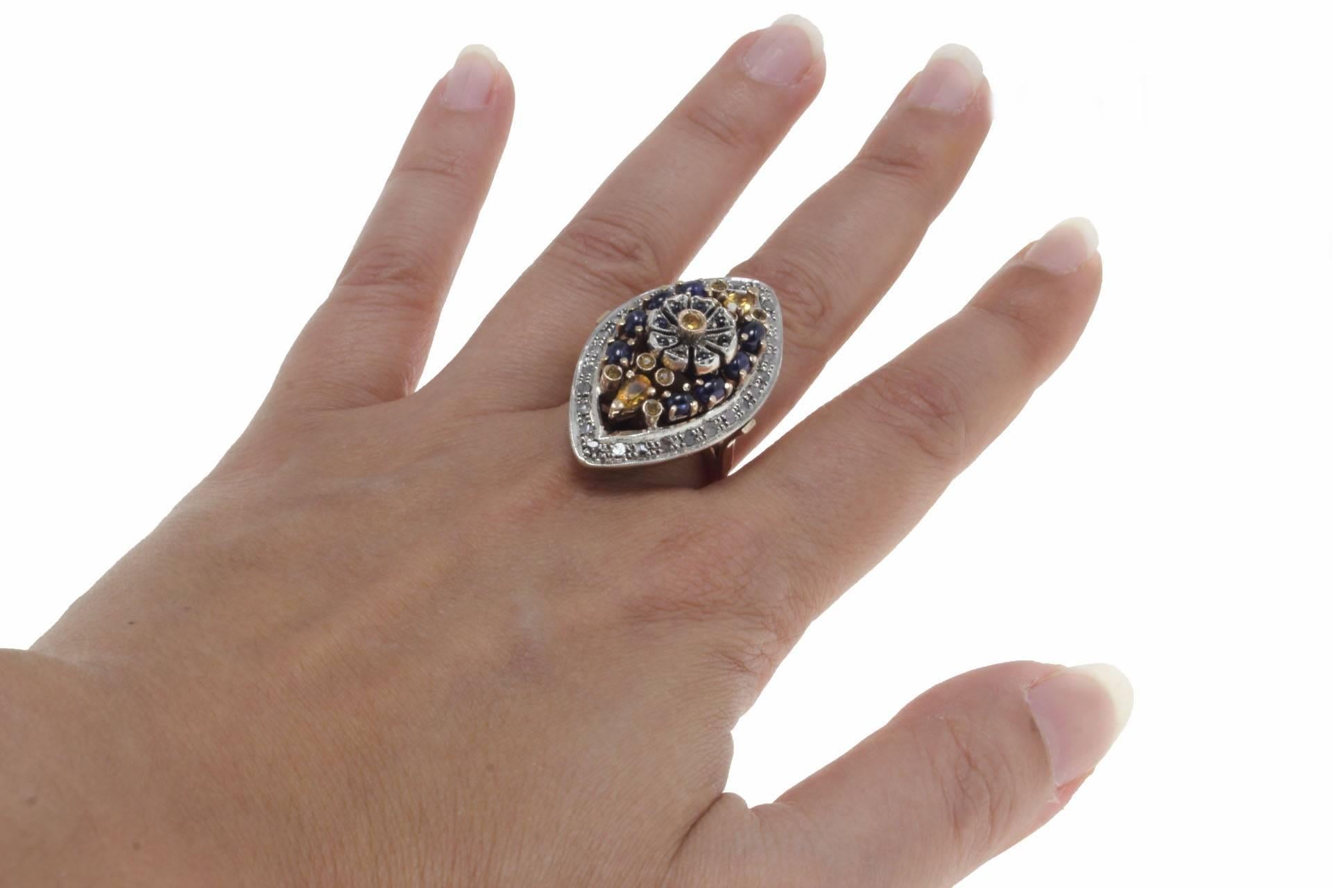 Women's  Diamonds Sapphire Gold and Silver Ring