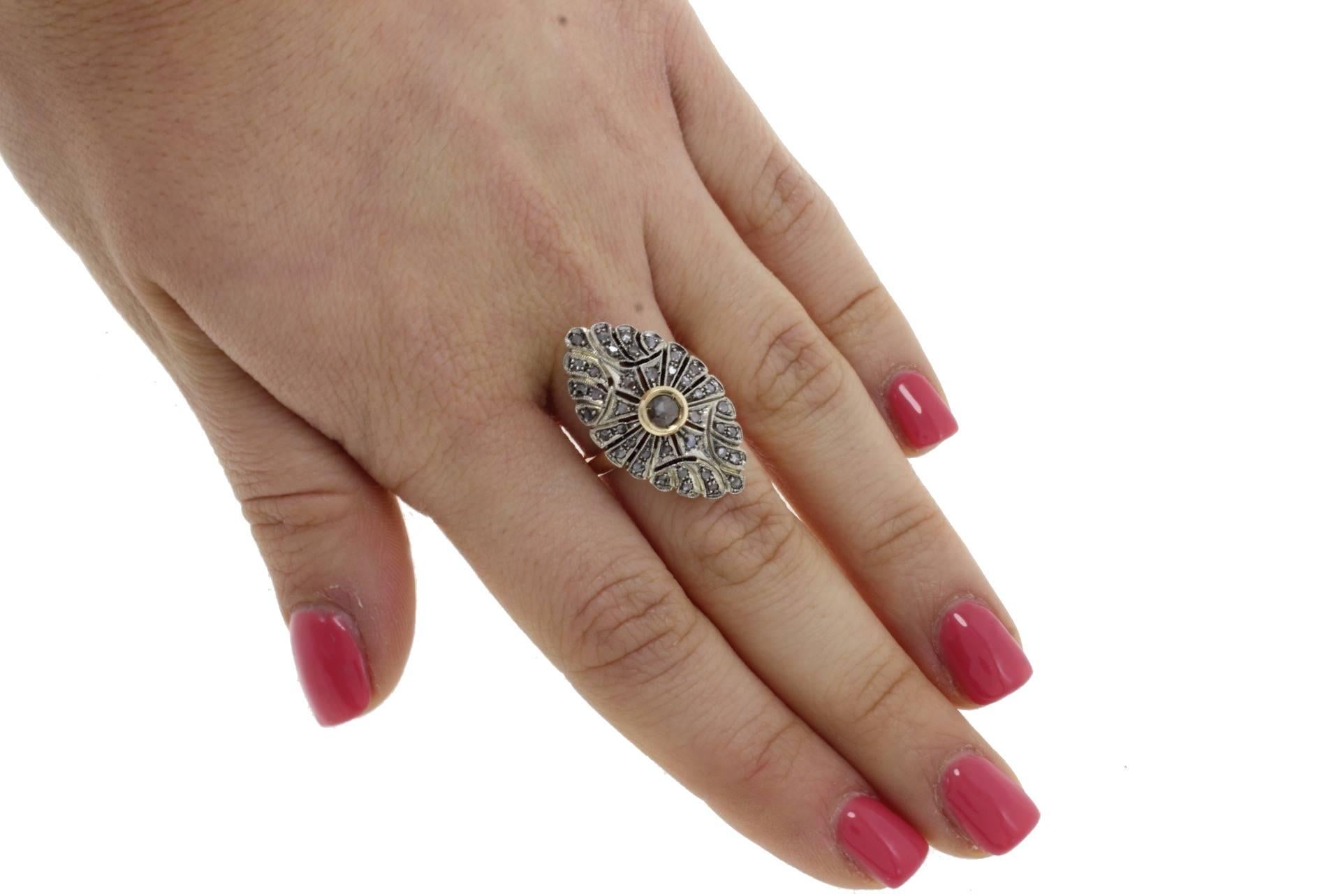 Women's Diamonds Gold and Silver Cocktail Ring
