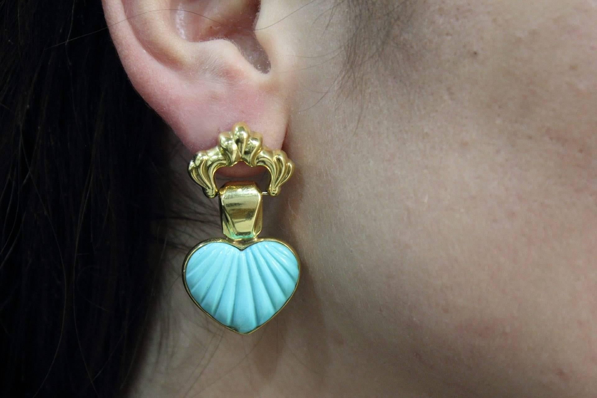 Luise Turquoise Gold Dangle Earrings In Good Condition In Marcianise, Marcianise (CE)