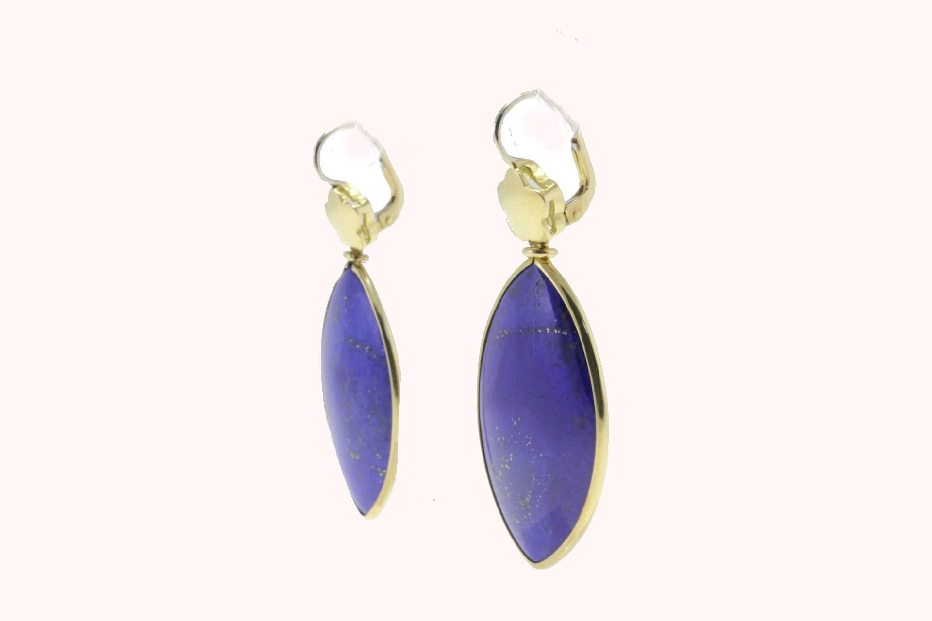 Retro Lapis 18 Karat Gold Dangle Earrings