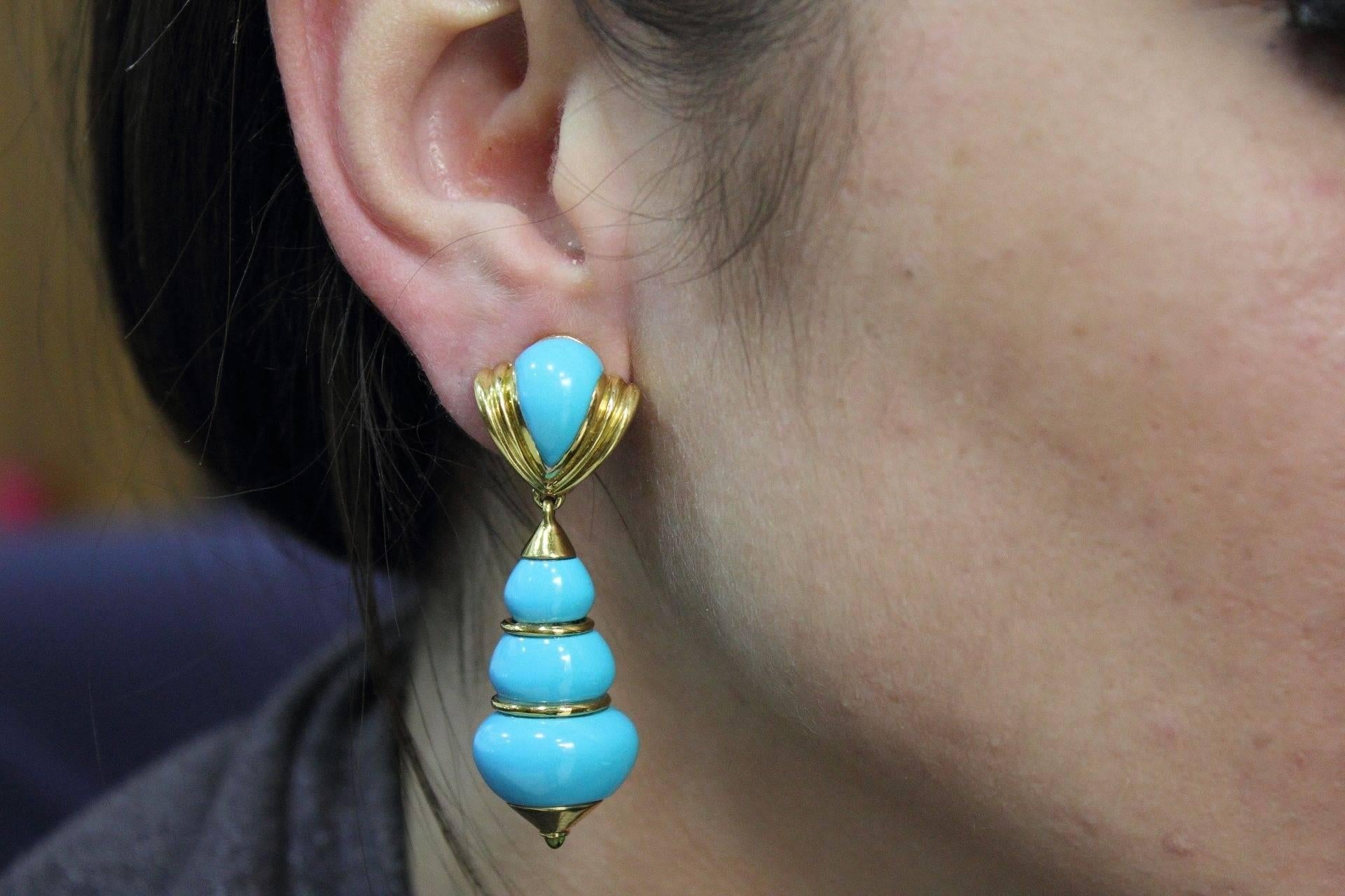 Women's Green Tourmaline, Turquoise Gold Clip-On Earrings