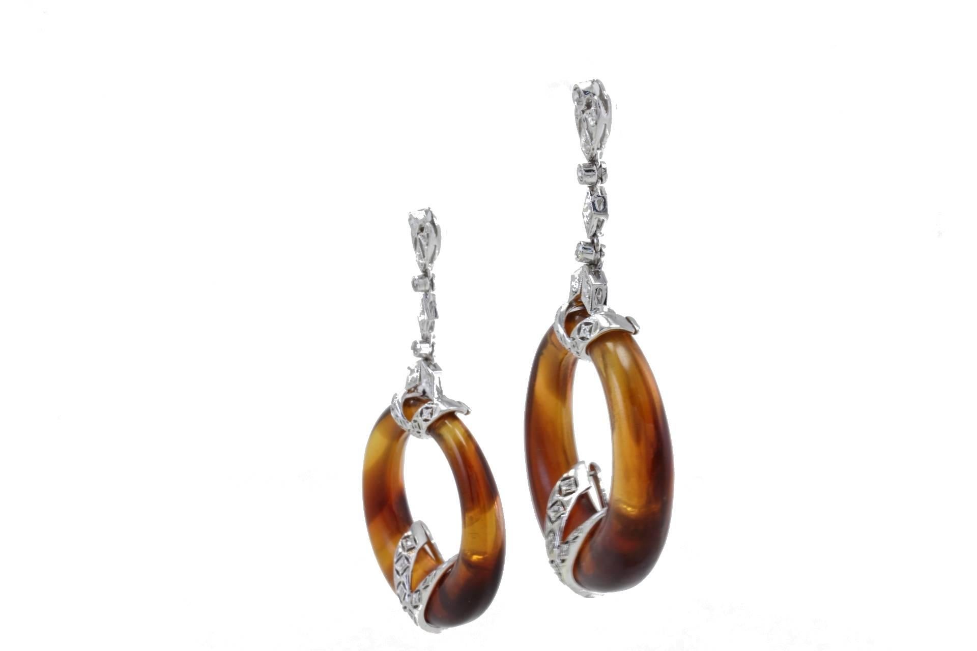 Retro Diamonds Hard Stones Gold Dangle Earrings For Sale