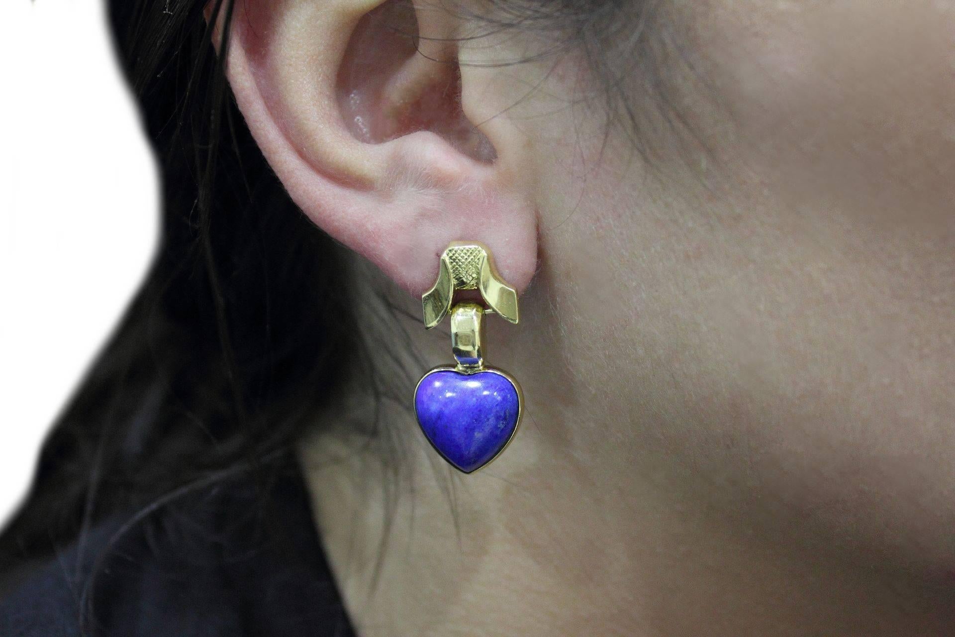 Cabochon Luise Lapis Gold Stud Earrings For Sale