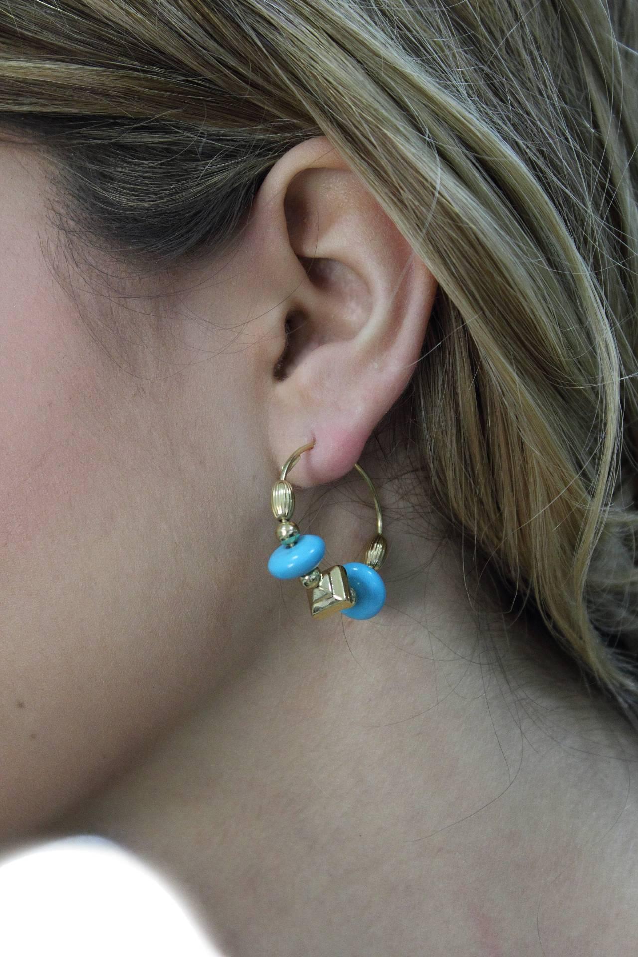 Cabochon Stones 18 kt Gold Hoop Earrings For Sale