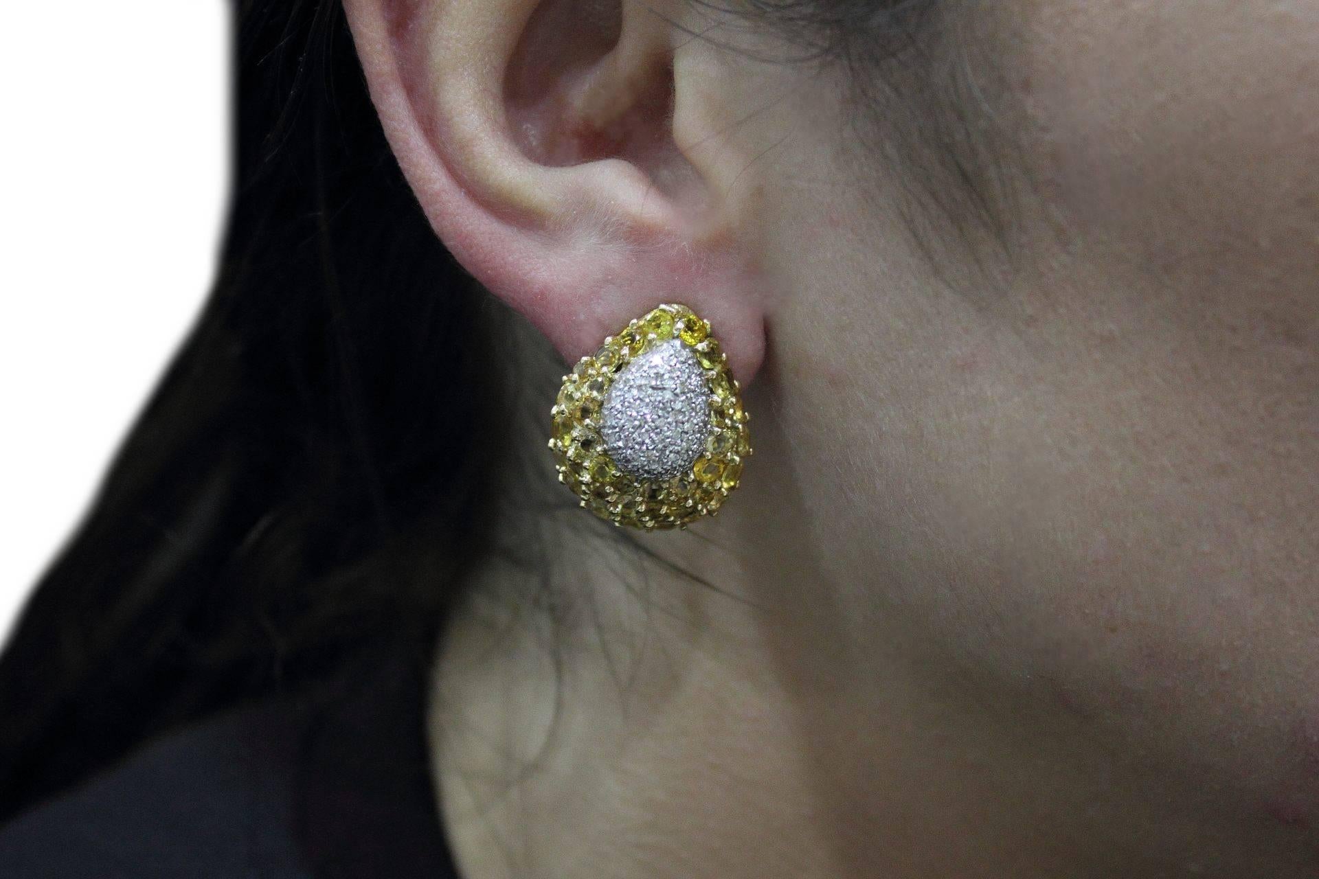Women's  Diamonds Yellow Topaz Gold Clip-On Earrings