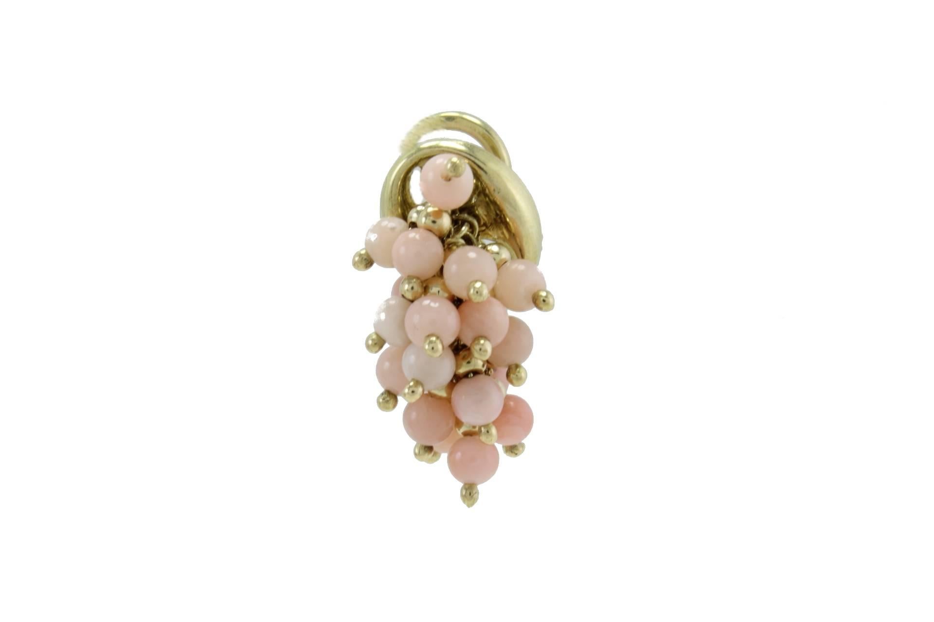 Retro Pink Coral Little Spheres, 18K Yellow Gold  Retrò Earrings For Sale