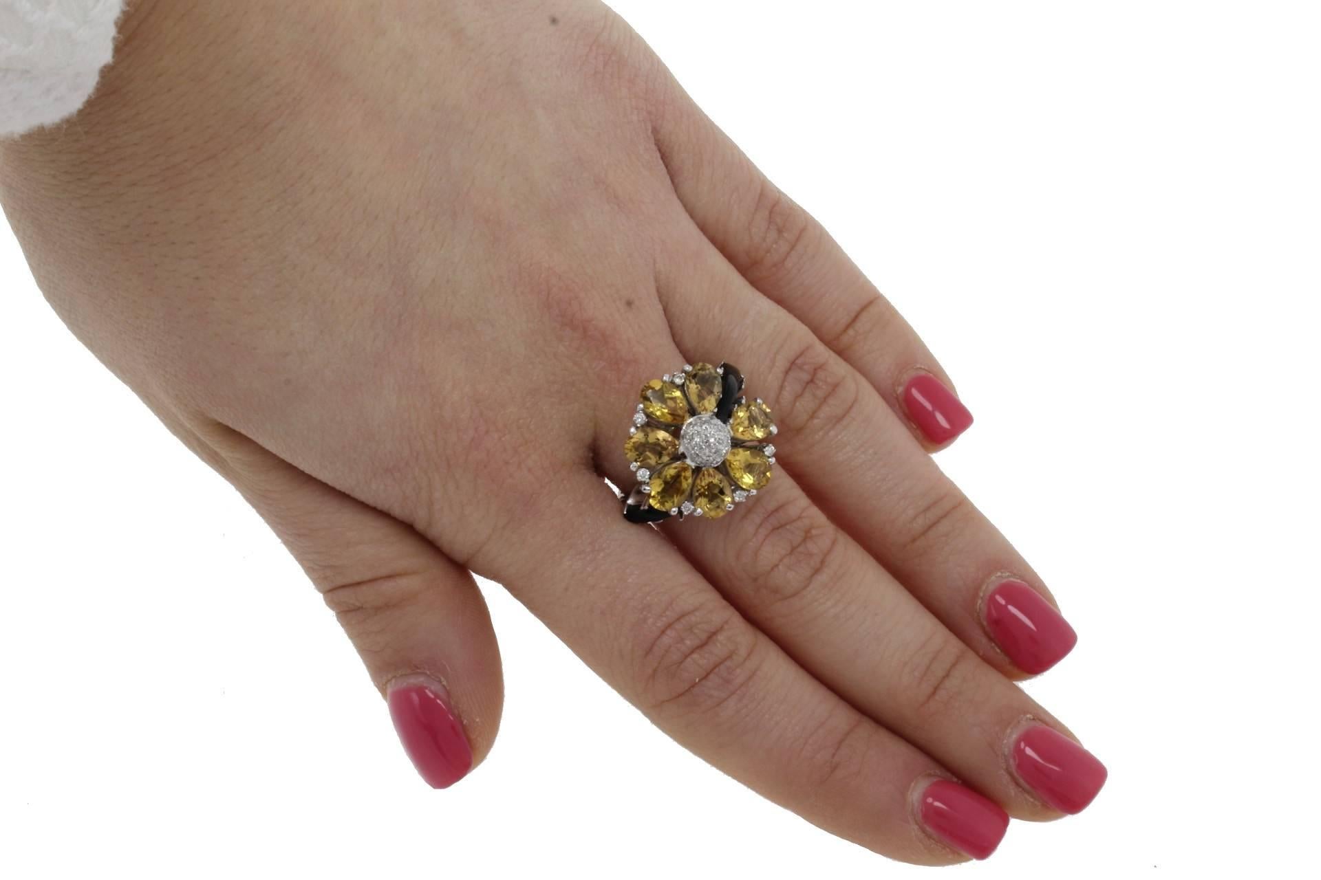  Diamonds Topaz Onyx Gold Ring In Good Condition For Sale In Marcianise, Marcianise (CE)
