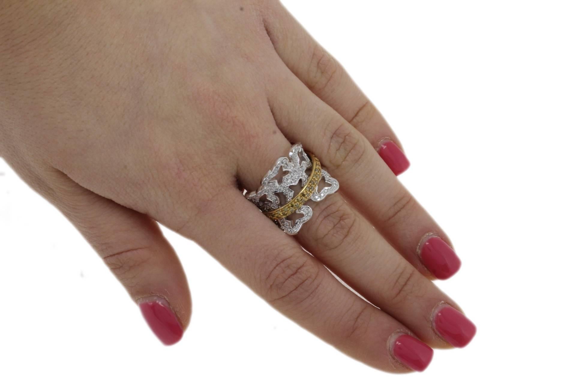 Women's White and Fancy Diamonds Cocktail 18 kt Gold Ring For Sale